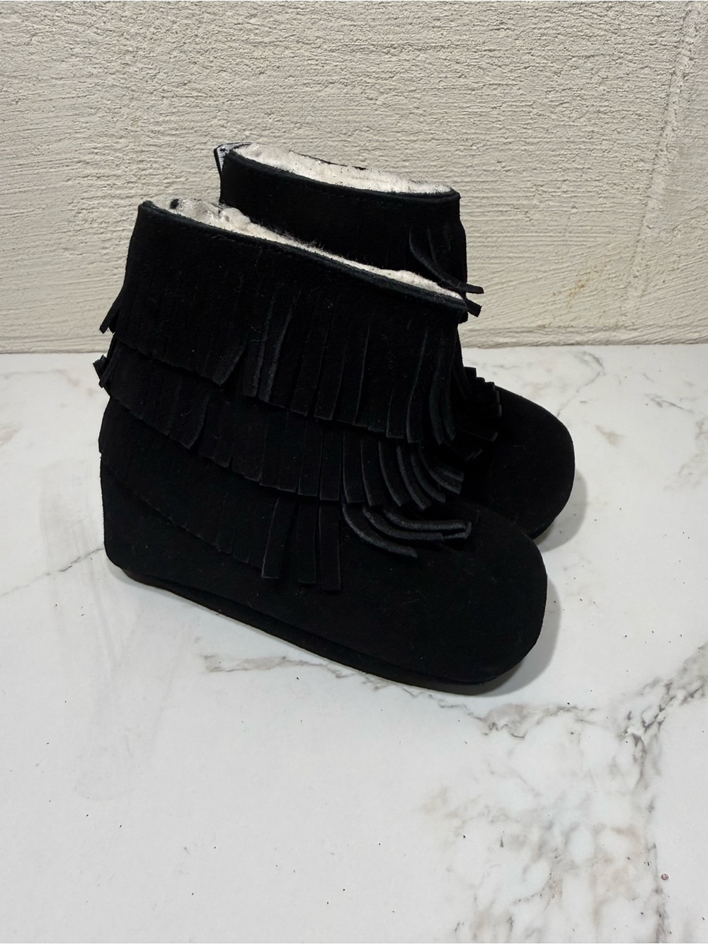 Kids Black Fringe Winter Boots